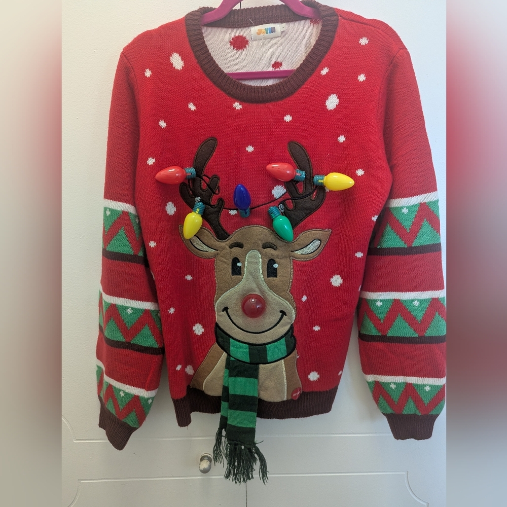 Red Christmas Reindeer Light-up Sweater